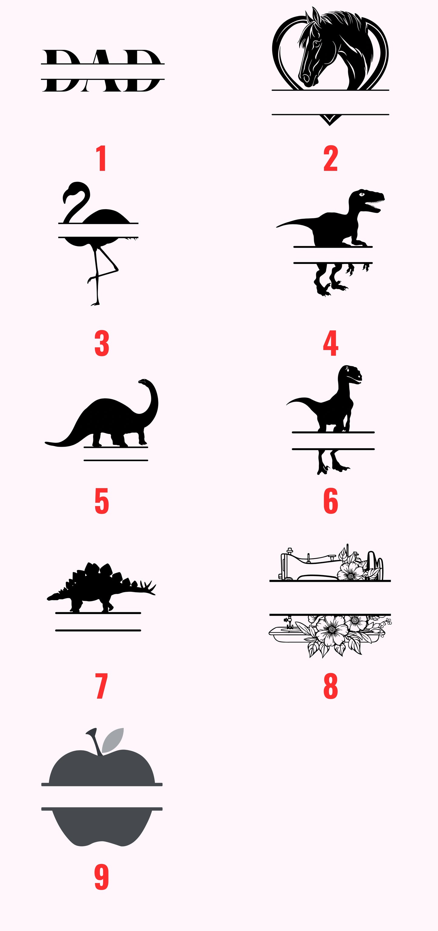 Collection of picture engraving options showcasing custom designs, featuring a variety of split images for personalisation.