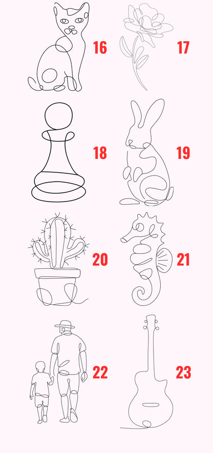 Collection of line art picture engraving options showcasing custom designs, featuring a variety of images.